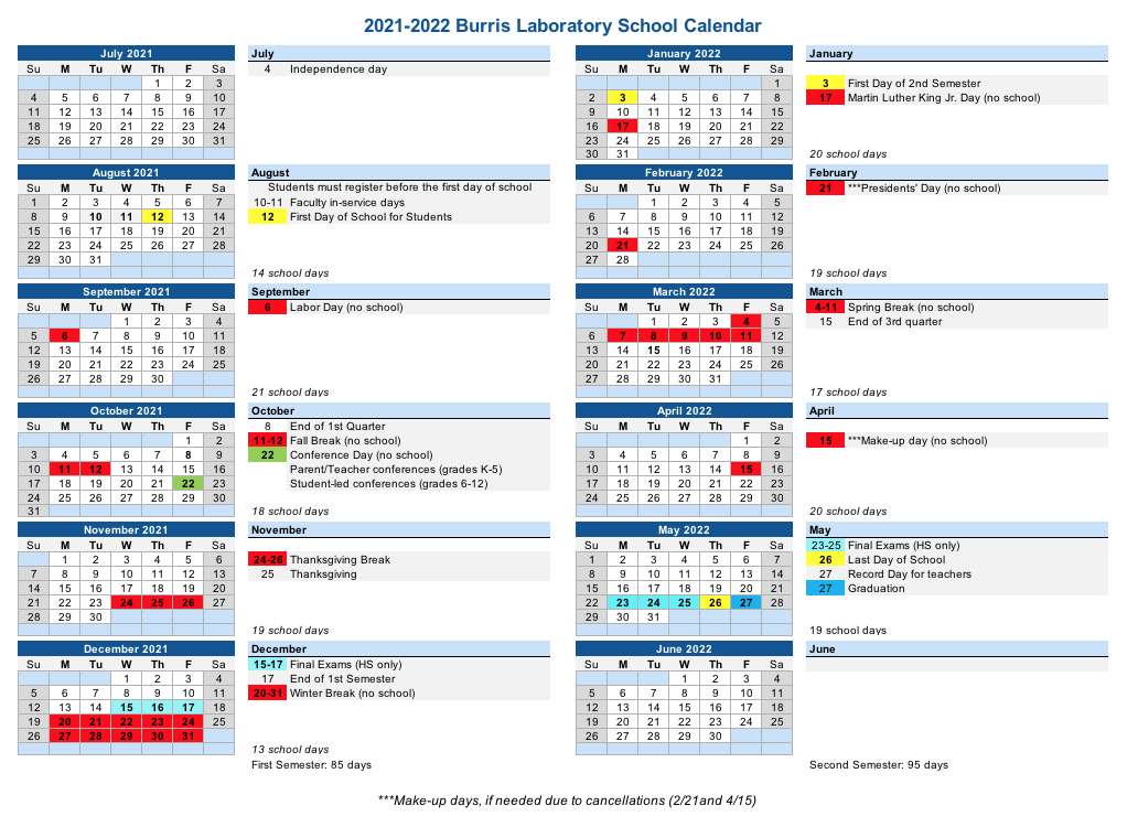 Burris Laboratory School Academic Calendar